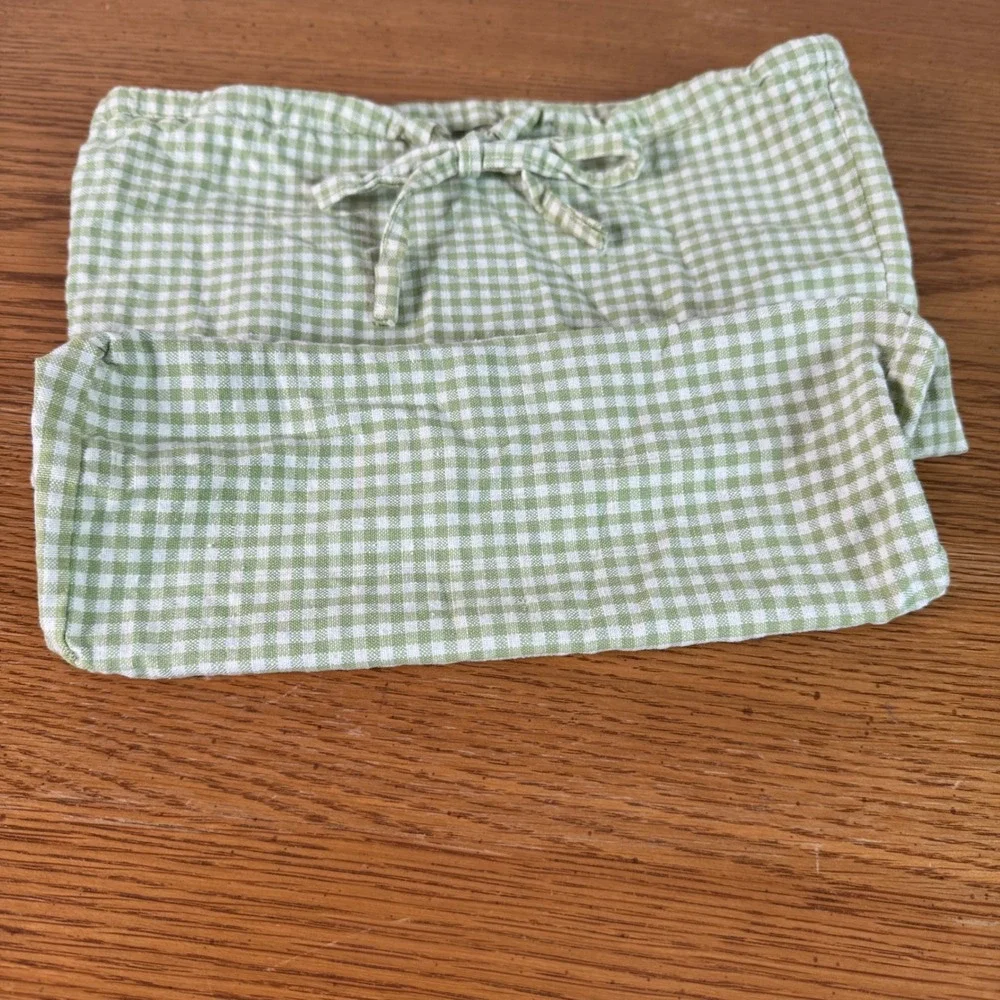 Green Gingham Checkered Cotton Drawstring Basket Liner Sage Cottagecore‎
